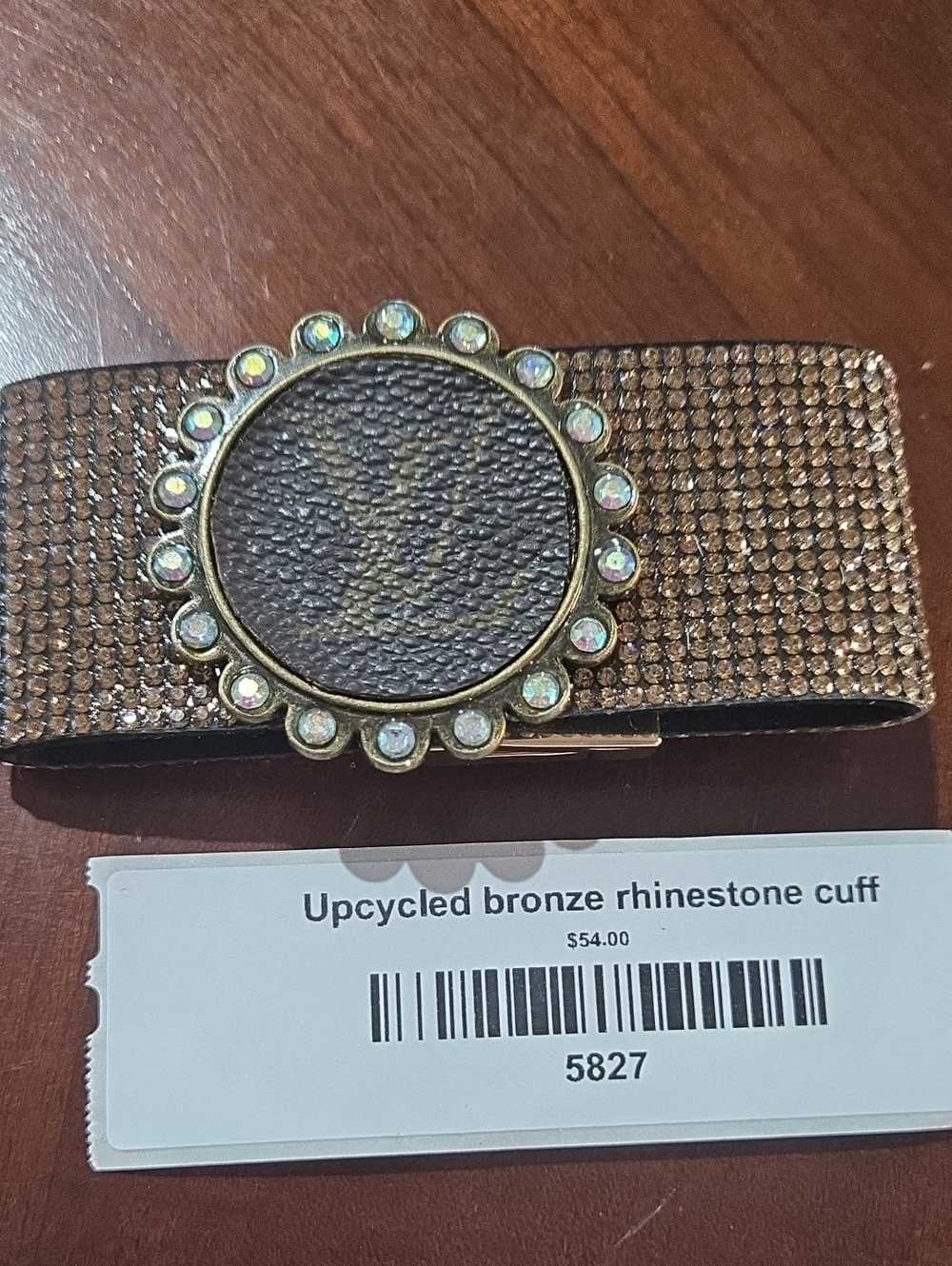 Upcycled Bronze Rhinestone Cuff Bracelet - Bronze